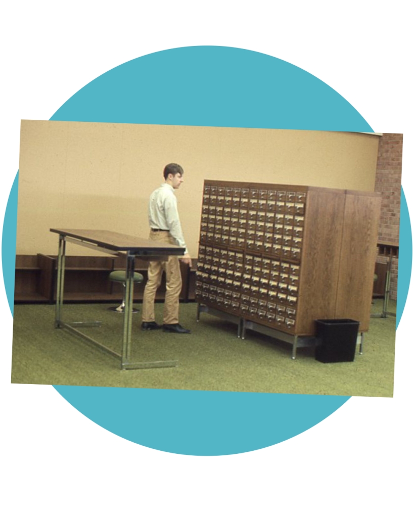 Image of an old card catalog at Cook Park Library from the 1960s/1970s.